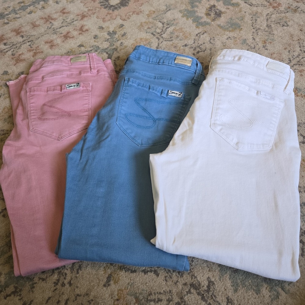 Seven7 Womens 8 Light Pink Blue White Mid Rise Raw Hem Ankle Skinny Jeans Lot